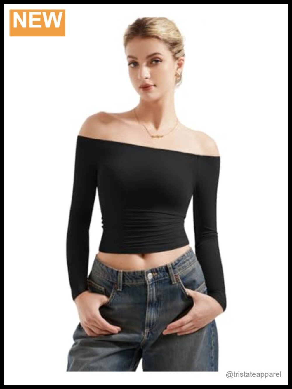 Double Lined Off Shoulder Crop Top Long Sleeve Y2K Going Out Tee Fitted